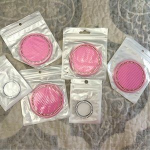 New 4 pink car coasters with 2 Blinged accessories for your car